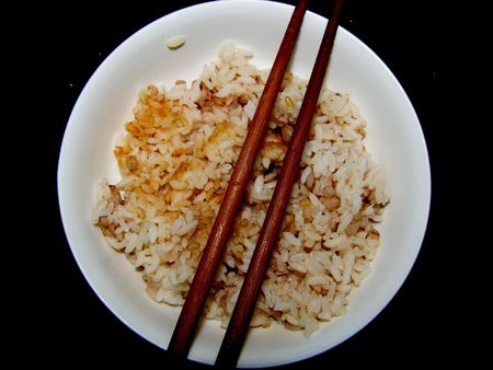 bowl of rice and chopsticksの写真素材
