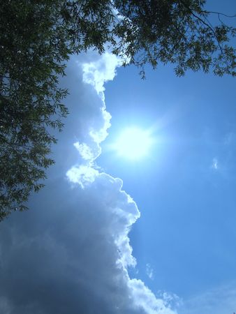 sun shines behind a cloudの写真素材