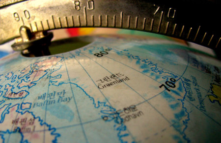 close up on a korean globe with meridians and countryの写真素材