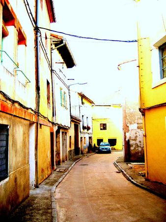 passing small viallge in spain on the road to santiagoの写真素材
