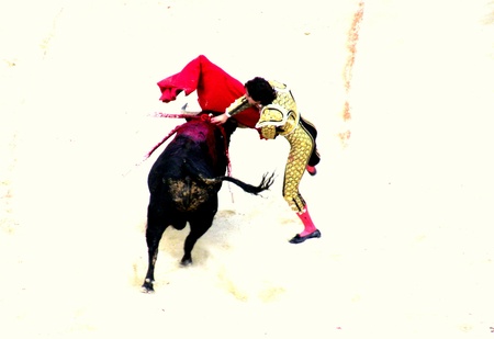 bullfight in nimes in franceの写真素材
