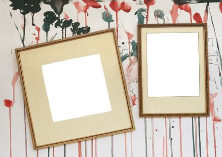 Vintage blank frame with paint splatters, free copy space,free picture space, backgorund with paint splattersの写真素材