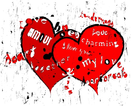 love design with words of love and hearts, grungyのイラスト素材