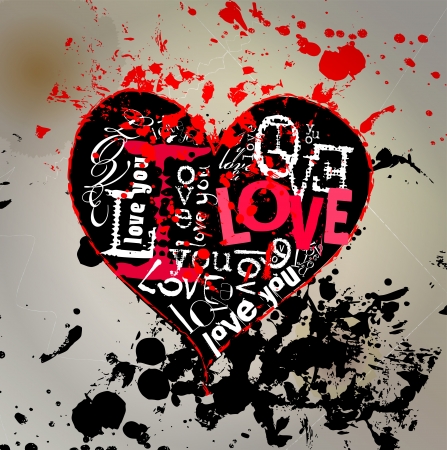 Love and heart, super grungy illustrationのイラスト素材