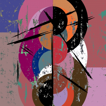 abstract circle background, retro/vintage style with paint strokes and splashes, grungyのイラスト素材