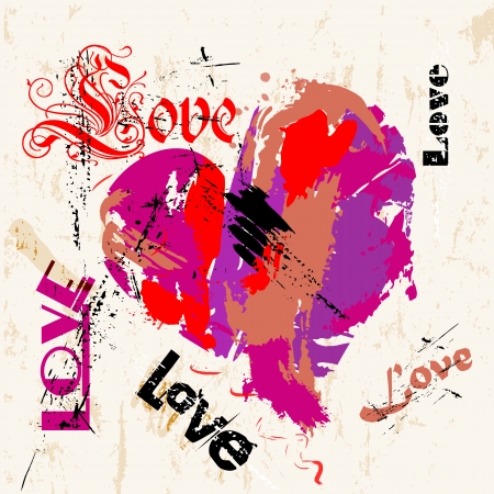 love concept, with a heart and word/letter, strokes and splashesのイラスト素材