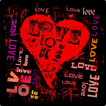 love illustration, hearts and words, grungy style, vectorのイラスト素材