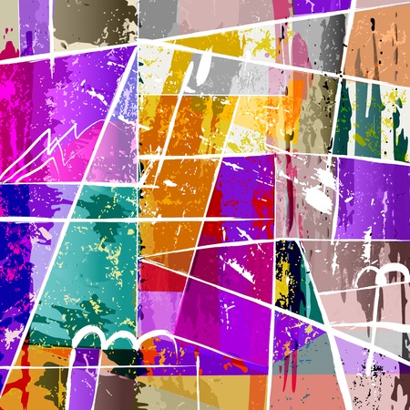 abstract background composition, with paint strokes, splashes and squaresのイラスト素材