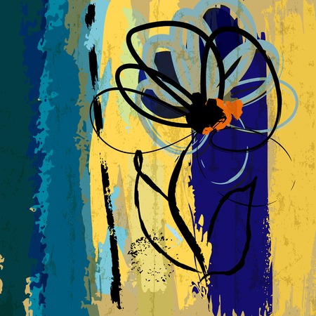 artificial flower power illustration, with paint strokes and splashes, free copy spaceのイラスト素材