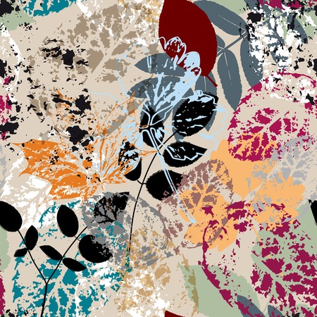 seamless background pattern, with leaves, strokes and splashesのイラスト素材