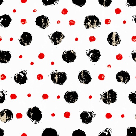 seamless background pattern, with circles/dots, strokes and splashes, black and whiteのイラスト素材