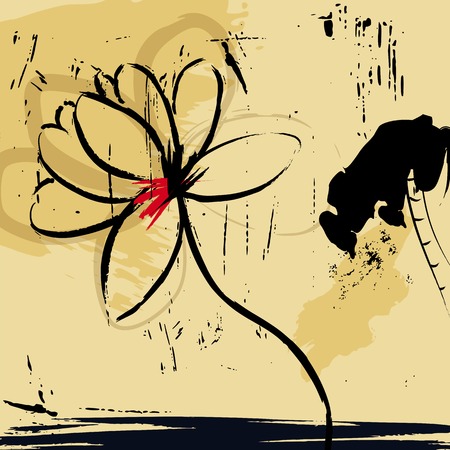abstract flower design, grungy, free copy space, with strokes and splashesのイラスト素材