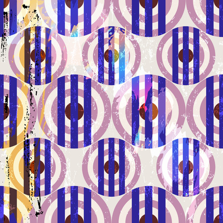 seamless pattern background, retro/vintage style, with circles, stripes, strokes and splashesのイラスト素材