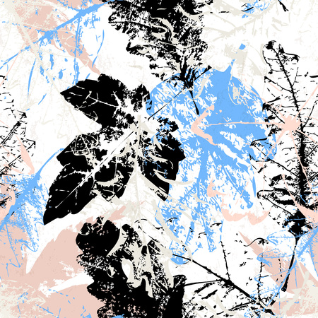 Seamless pattern background, with leaves, strokes and splashesのイラスト素材