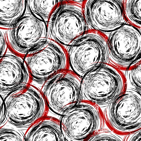 seamless background pattern, with circles, strokes and splashes, black and whiteのイラスト素材