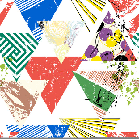 abstract geometric background pattern, with triangles, paint strokes and splashes, seamlessのイラスト素材