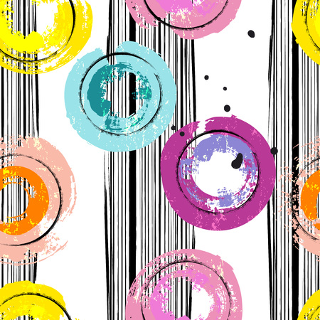 seamless background pattern, with circles, stripes, paint strokes and splashesのイラスト素材