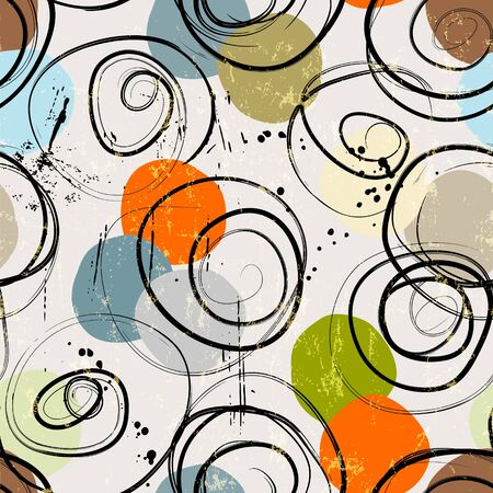 seamless abstract circle pattern, with paint strokes and splashesのイラスト素材