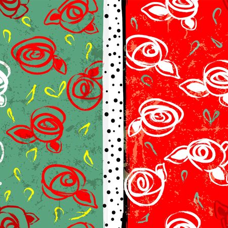 abstract background composition, with paint strokes, splashes and flowers/roses, seamlessのイラスト素材