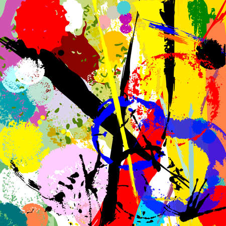 abstract background composition, with circles, paint strokes and splashesのイラスト素材