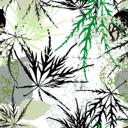 seamless background pattern, with leaves, strokes and splashesのイラスト素材