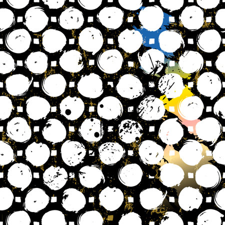 seamless background pattern, with circles / dots, paint strokes and splashes, black and white