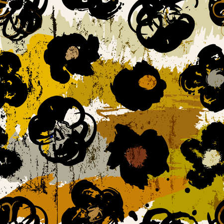 floral seamless background pattern, with abstract brush flowers, paint strokes and splashesのイラスト素材
