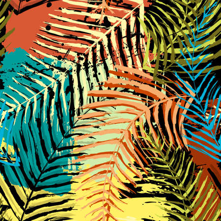 abstract seamless background pattern, with brush leaves, paint strokes and splashesのイラスト素材
