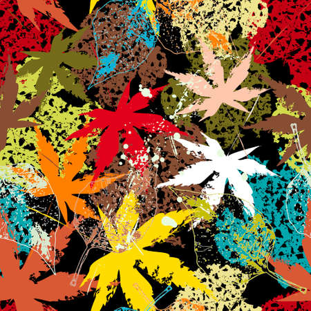 seamless background pattern, with leaves, paint strokes and splashesのイラスト素材