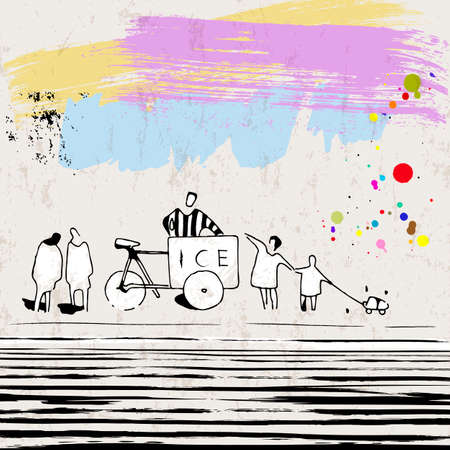 abstract background composition, illustration with figures, graphic elements, strokes and splashesのイラスト素材