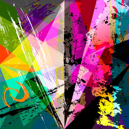 abstract geometric background pattern, with paint strokes, splashes, triangles and squaresのイラスト素材