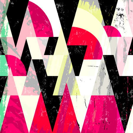 abstract geometric background composition, retro style, with triangles, paint strokes and splashesのイラスト素材