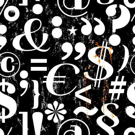 seamless background pattern, with special signs, black and white, grungyのイラスト素材