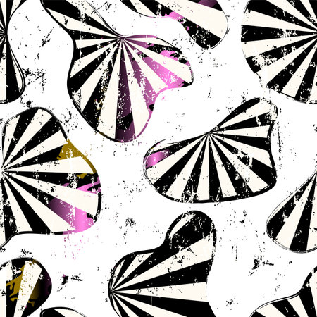 seamless pattern background, retro style, with waves, stripes, paint strokes and splashes, black and whiteのイラスト素材
