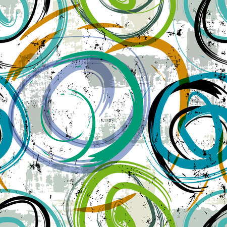 seamless abstract background pattern, with swirls, circles, stripes, paint strokes and splashesのイラスト素材