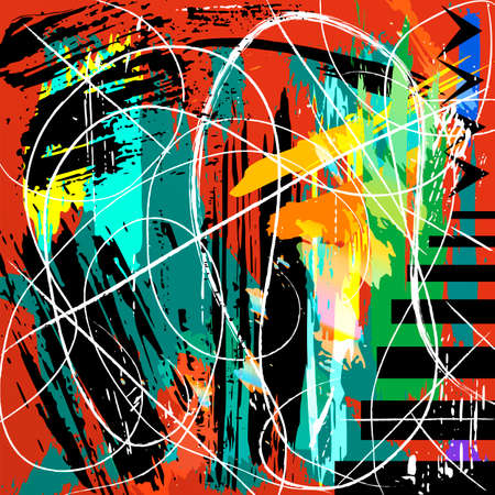 abstract background composition, with lines, waves, stripes, paint strokes and splashesのイラスト素材