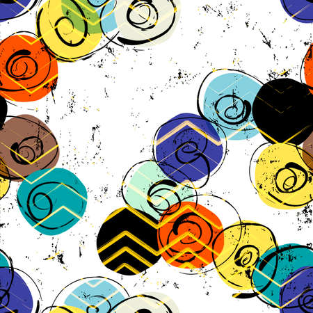 seamless abstract background pattern, with circles, swirls, lines, paint strokes and splashesのイラスト素材