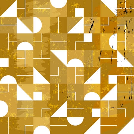 abstract geometric background pattern, retro style, with squares, stripes, semicircle, paint strokes and splashesのイラスト素材