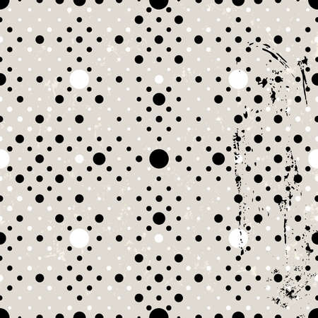 seamless polka dots pattern, with paint strokes and splashes, black and whiteのイラスト素材