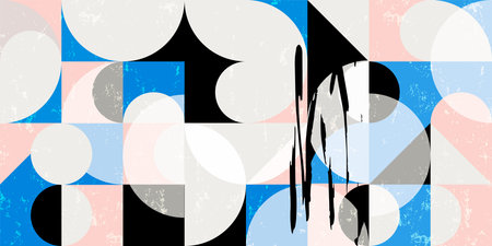 seamless abstract geometric background pattern, retro style, with circles, semicircle, squares,...
