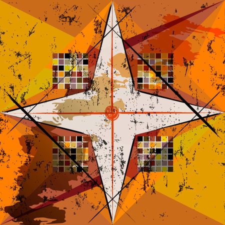 abstract geometric background pattern, with triangles, squares, paint strokes and splashesのイラスト素材