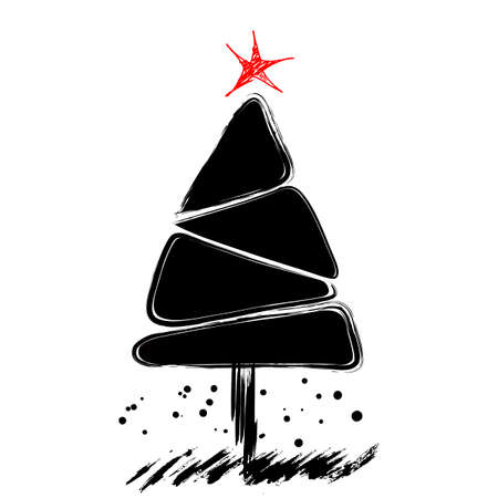 stylized christmas tree, with paint strokes and splashesのイラスト素材