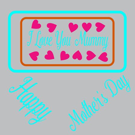 happy mothers day.vector.gift.illustration.i love you mummy.gift card.background.pink heart.colorful text.のイラスト素材