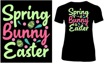 Spring bunny Easter. Neon floral female t shirt design for girls.のイラスト素材