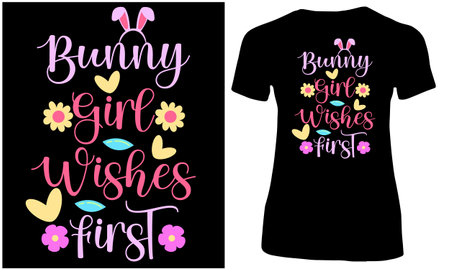 Bunny girl wishes first. Cute t shirt design for girl.のイラスト素材