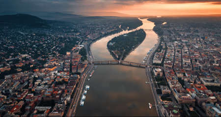 Aerial view Colorful Budapest dramatic sky Fantasticの写真素材