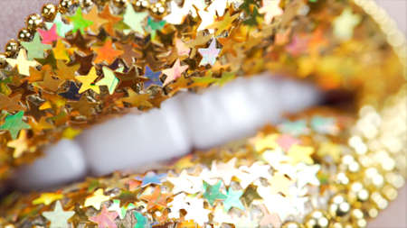 Close up view of beautiful woman lipsの写真素材