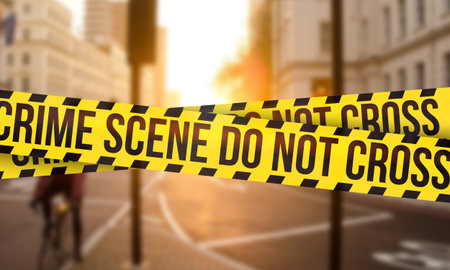 Crime scene on a rainy night with selective focus