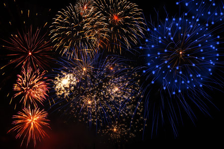Colorful firework with bokeh background with copy space for New Year celebration, Abstract holiday...