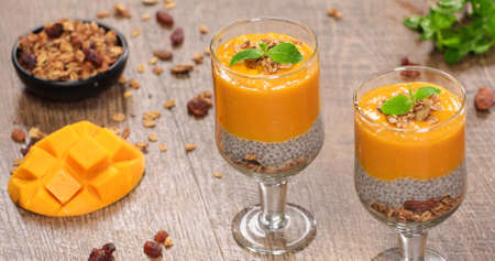 Healthy Mango Chia Pudding Summer Drinkの写真素材